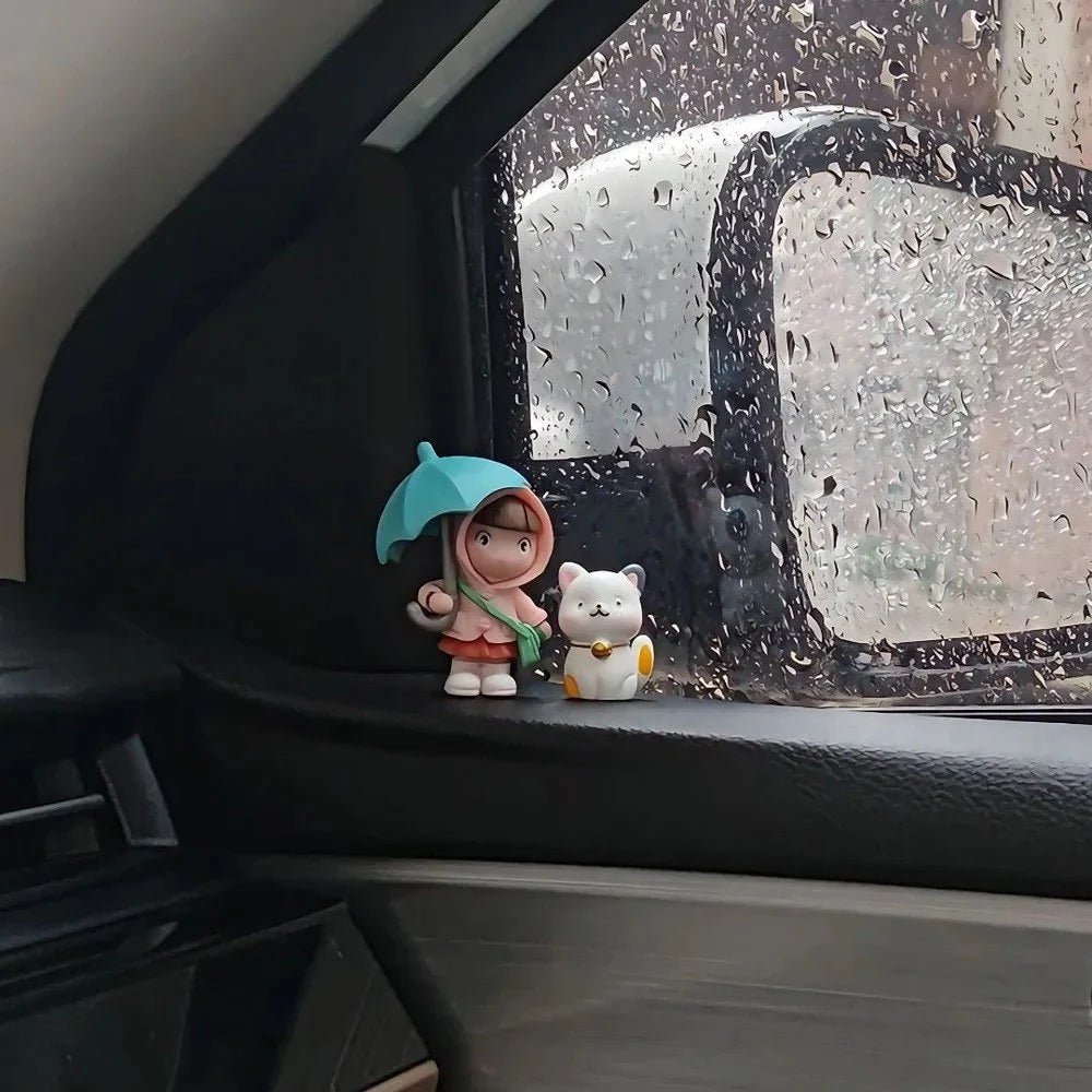Cute Umbrella Couple - Car Stickon - Set of 4