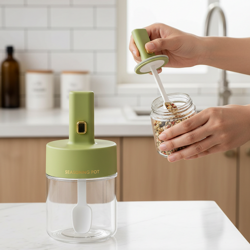 Premium Glass Pickle & Seasoning Jar with Lid + Spoon